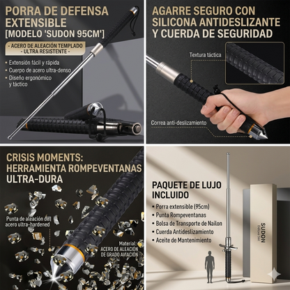 🛡️ Bastón Táctico PRO 95cm: Edición Ultra-Resistente 5-en-1